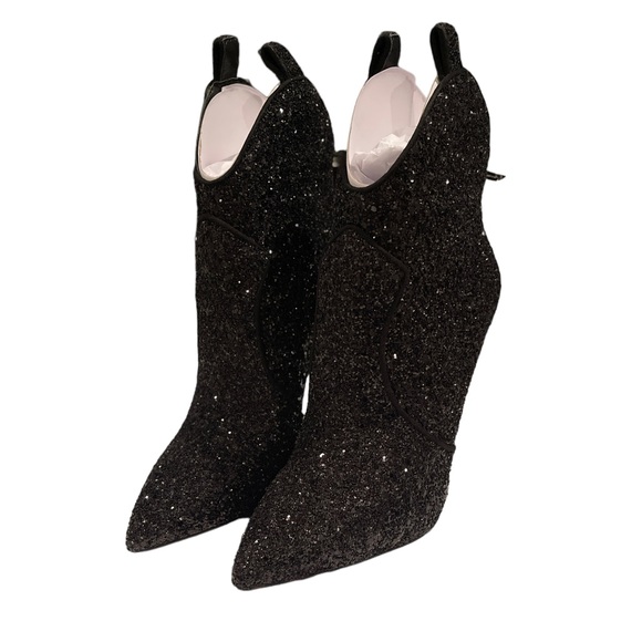 JESSICA SIMPSON PIXILLEZ 4 BOOTIE IN BLACK CHUNKY GLITTER - BRAND NEW IN BOX! - Picture 6 of 12